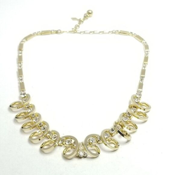 Vintage Sarah Coventry Gold Tone Rhinestone Spiral Collar Necklace, Adjustable - Picture 6 of 6